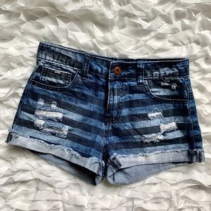 Striped dark denim shorts